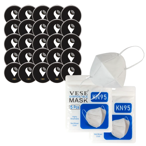 25-Pack of Black TrackR Pixels and 10-Pack of KN95 Masks