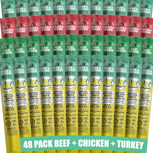 48-Pack: Lorissa's Kitchen Beef, Chicken, and Turkey Sticks