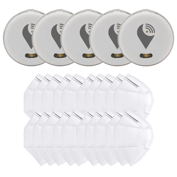 5-Pack of White TrackR Pixels and 20-Pack of KN95 Masks