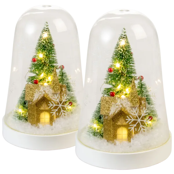 2-Pack: Winter Lane Holiday Tabletop Cloche with Snowflakes and Lighting Accents