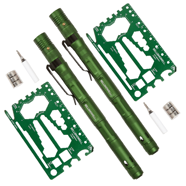 2-Pack: Bell + Howell 9-in-1 Super Deluxe Tactical Pen with Tool Card