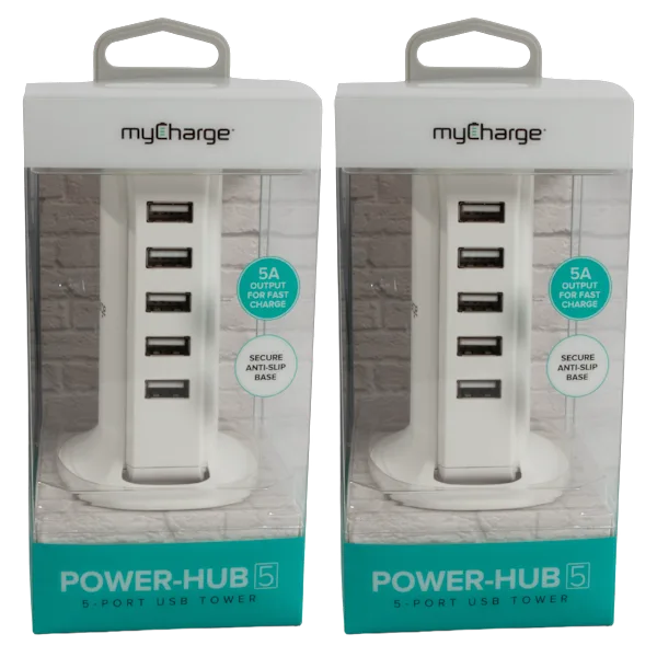 2-Pack: MyCharge Power-Hub 5 5-Port USB Tower