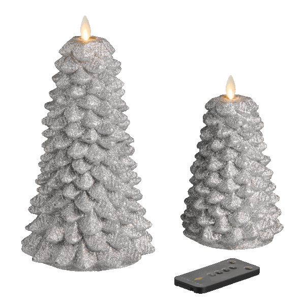 Martha Stewart by Luminara 6" & 9" Glitter Holiday Tree Candles with Remote