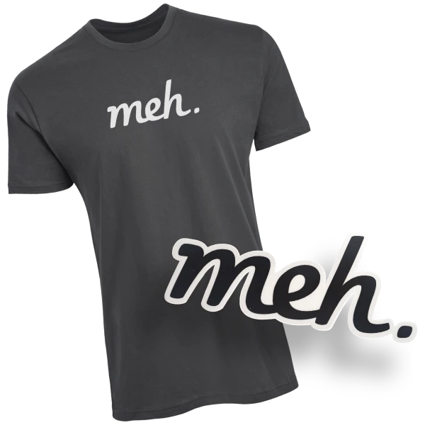 Heavy Metal Meh Logo Shirt and Die-Cut Meh Sticker