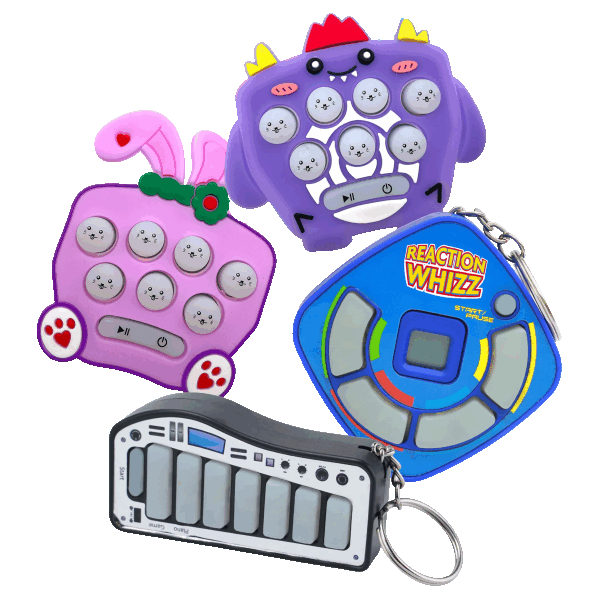 4-Pack: Whack-A-Pals, XyloWhizz & ReactionWhizz Keychain Game Bundles