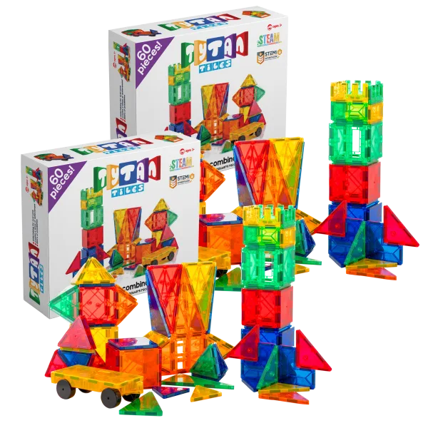 2-Pack: Tytan 60-Piece Magnetic Learning Tile Sets with Storage Bags