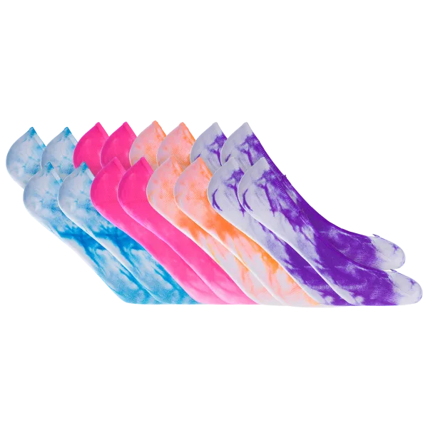 8-Pack: All Mixed Up Tie Dye Nylon Ped Socks