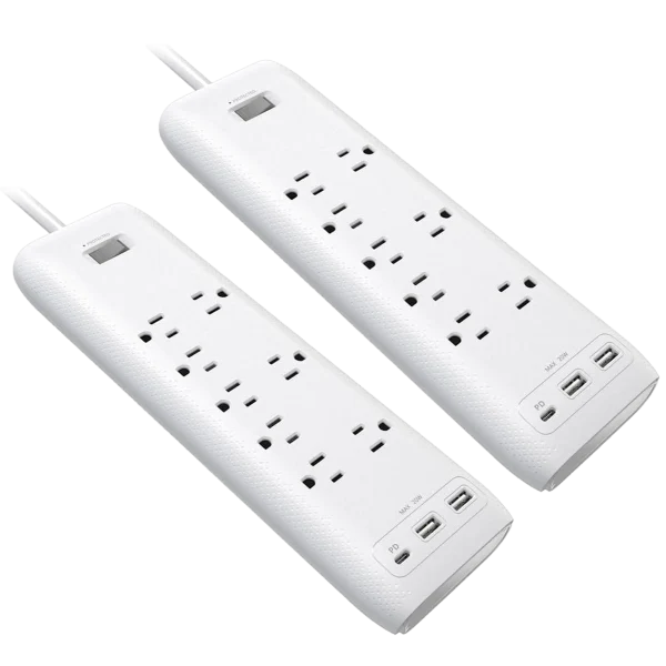 2-Pack: Clear Power 8-Outlet 2160J Surge Protector Power Strip
