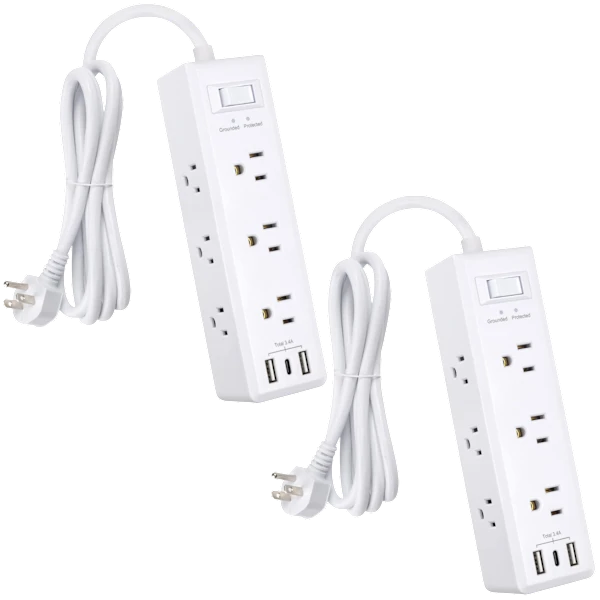 2-Pack: 6 or 9-Outlet Surge Protector Power Strip with 3 USB Ports