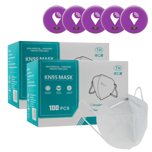 5-Pack of Purple TrackR Pixels and 200-Pack of KN95 Masks