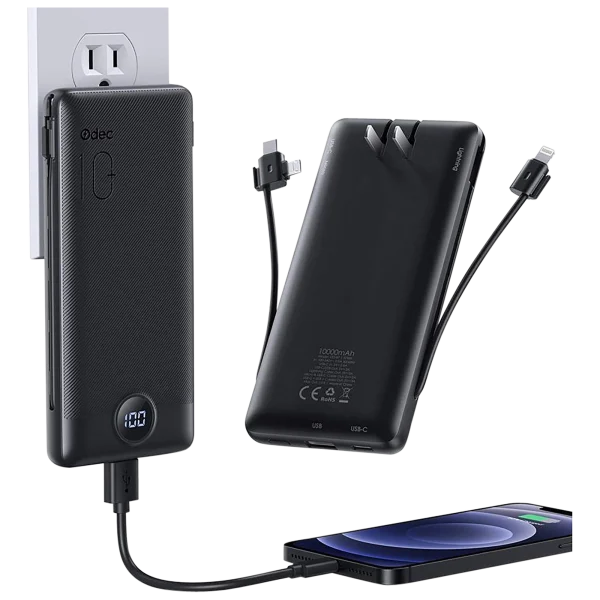2-Pack: Odec 10000mAh Power Bank with Wall Plug & Integrated Cables