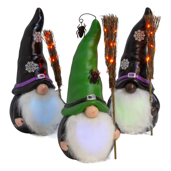 Wind And Weather 16" Witch Gnome With Color-Changing Beard With Timer