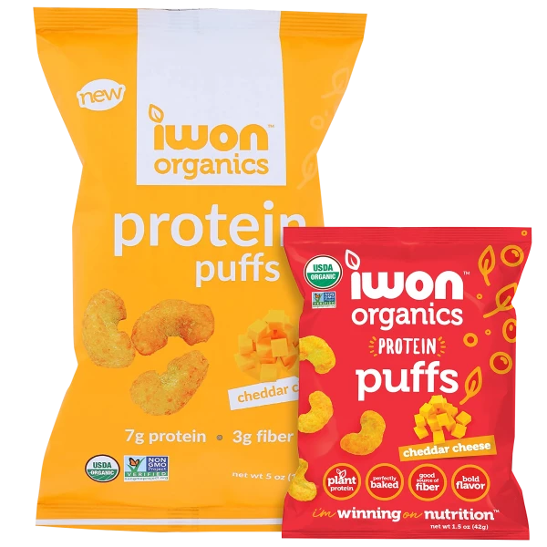 12- or 24-Pack: Iwon Organics Protein Cheddar Cheese Puffs