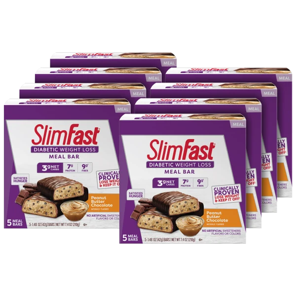 40-Pack: SlimFast Diabetic Weight Loss Meal Replacement Bars