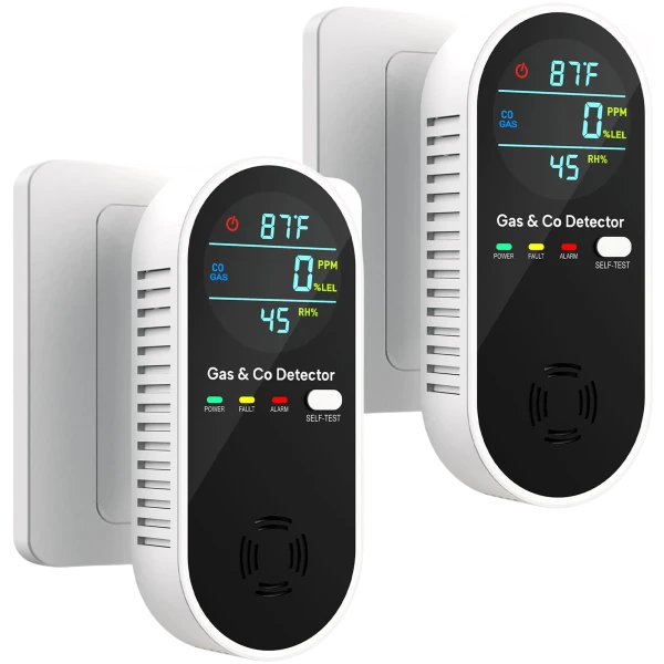 2-Pack: Hakol 4-In-1 Upgraded Natural Gas Leak & Carbon Monoxide Detector