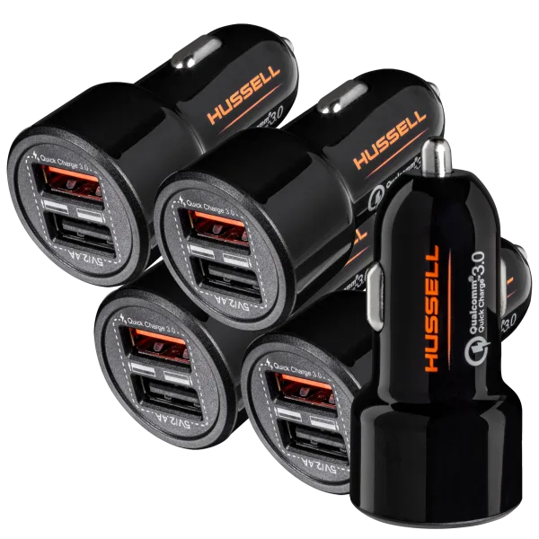 5-Pack: Hussell 30-Watt Dual USB Car Chargers with QuickCharge 3.0