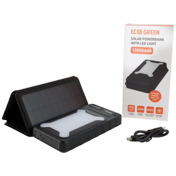 EcoGreen 10,000mAh Flood Light Power Bank with Fold-Out Solar Panel