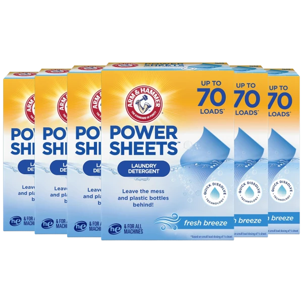 6-Pack: Arm & Hammer Power Sheets Laundry Detergent (210 sheets, 420 loads)