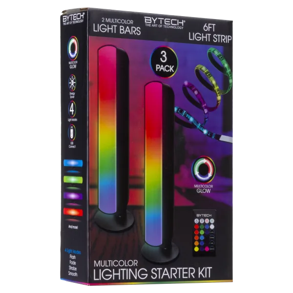 Bytech Multicolor Lighting 3-Pack Starter Kit with Light Bars and a Light Strip