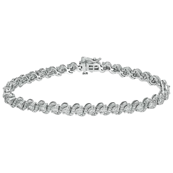 1.0 Carat TW Diamond S-Link Sterling Silver Bracelet