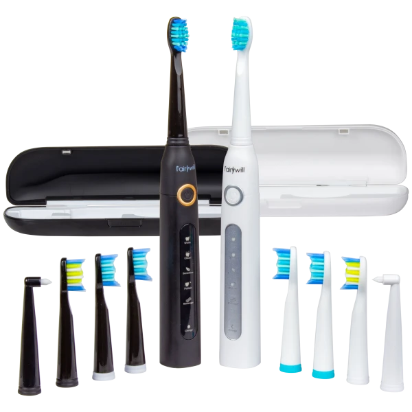 2-pack: Fairywill Electric Toothbrush (2 Bases, 8 Brush Heads, 2 Interdentals)