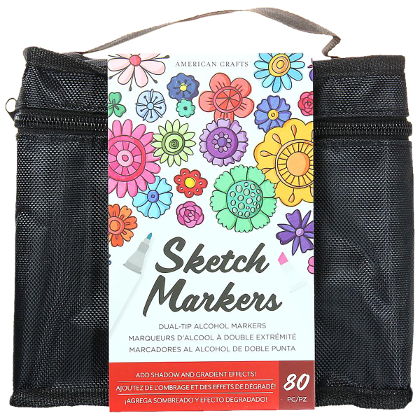 American Crafts Dual Tip 80-Piece Sketch Alcohol Marker Set in Storage Case