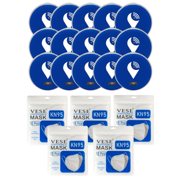 15-Pack of Blue TrackR Pixels and 25-Pack of KN95 Masks
