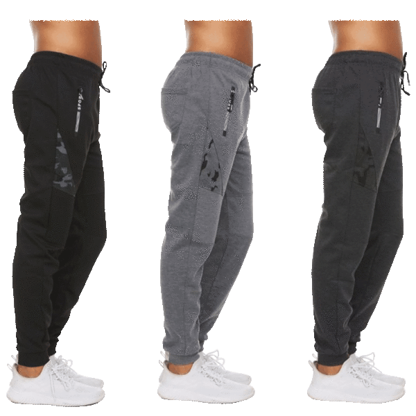 3-Pack: Men's Moisture Wicking Jogger Pants with Zipper Pockets