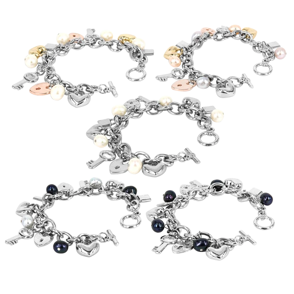 Baroque Pearl Rhodium Silver Charm Bracelet