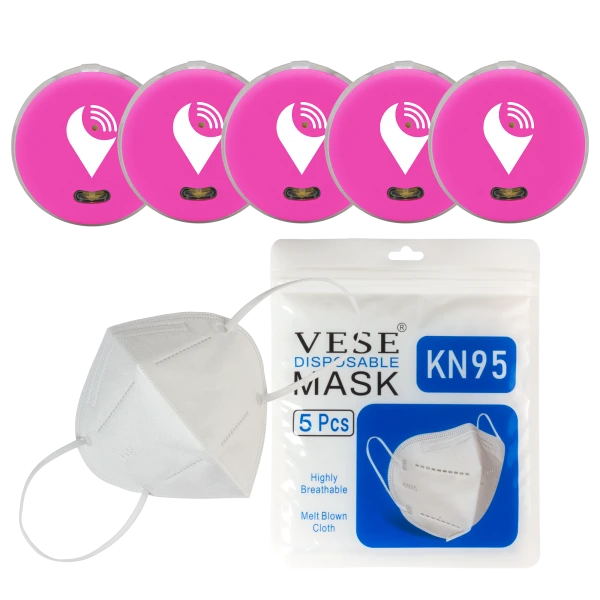 5-Pack of Pink TrackR Pixels and 5-Pack of KN95 Masks