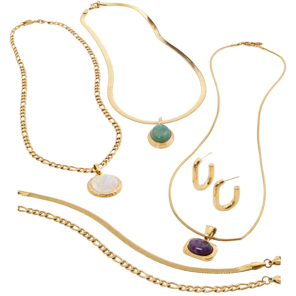Savvy Cie 18K Gold 9-Piece Genuine Gemstone Set with Travel Jewelry Bag