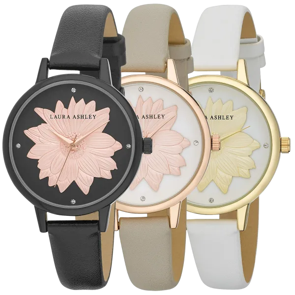 Laura Ashley Round "Flower" Dial Strap Watch