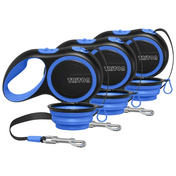 3-Pack: Triton 16-ft Retractable Dog Leash & Collapsible Water Bowl Set