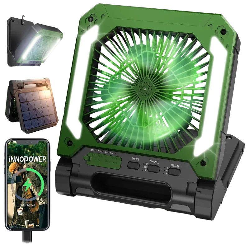 Hakol Rechargeable 20000mAh Solar Camping Fan with LED Lantern