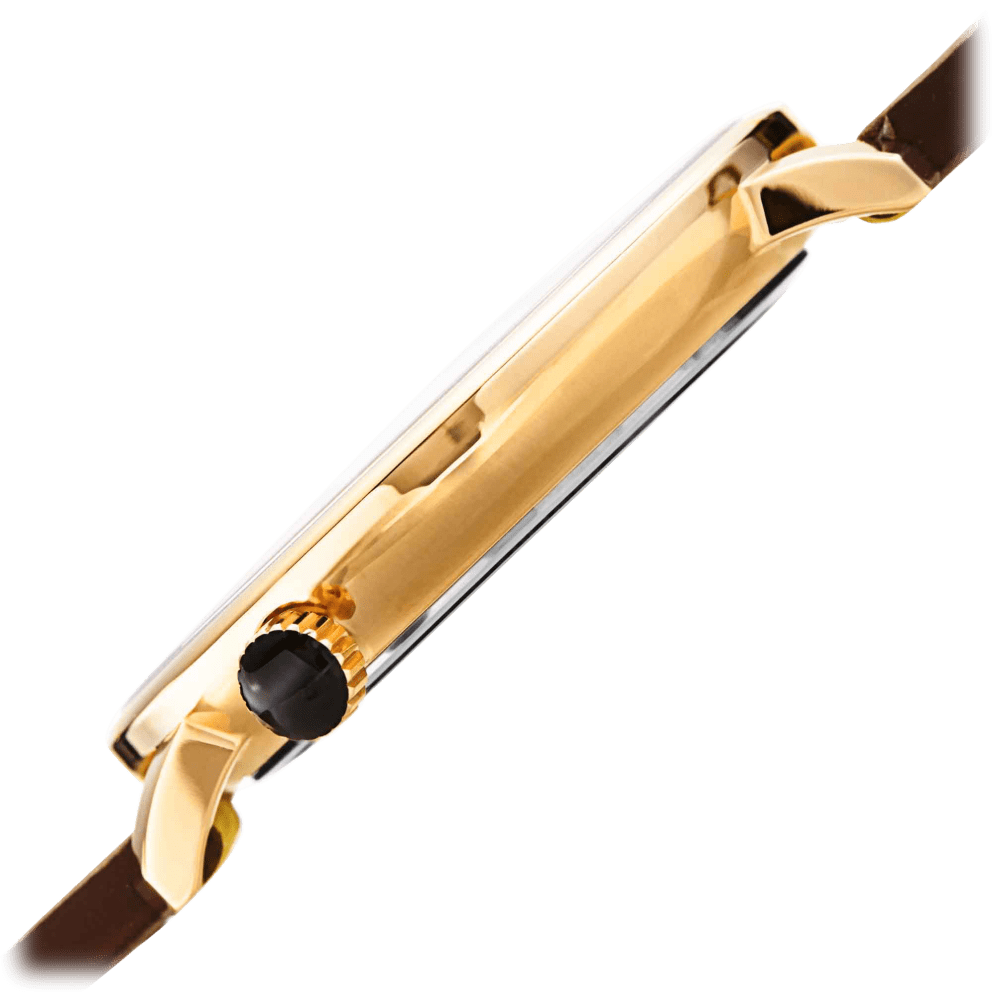 Gold Case w/ Black Hand and Brown Strap