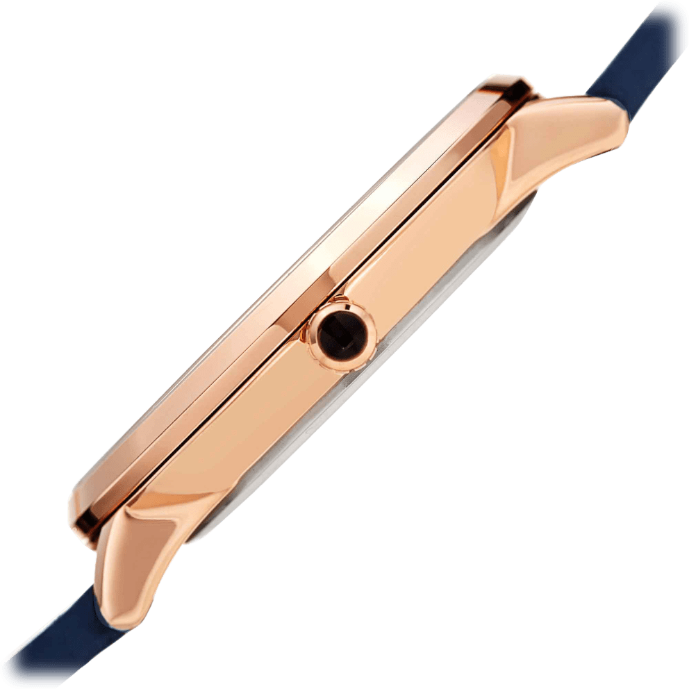 Rose Gold Case w/ Dark Blue Strap and Dark Blue Dial