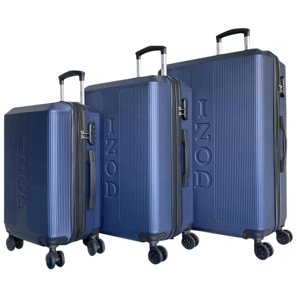This versatile 3-piece ABS set with dual spinners, gives you flexibility to suit your travel needs with a mix of mobility and expandability (shown Navy)