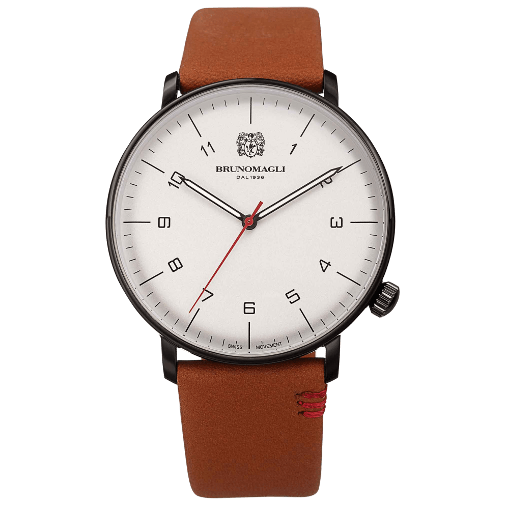 Black Case w/ White Dial on Brown Strap