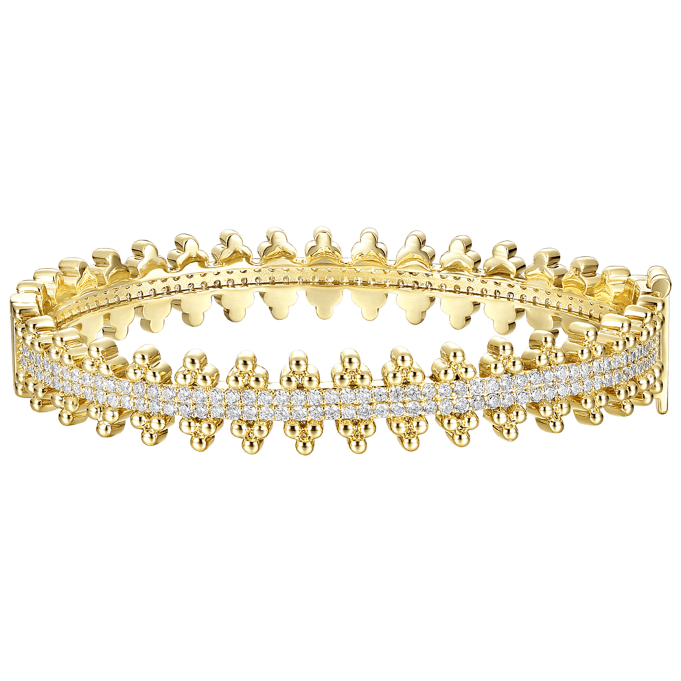 Beaded Cluster Link Tennis Bracelet with 14K Yellow Gold Plating