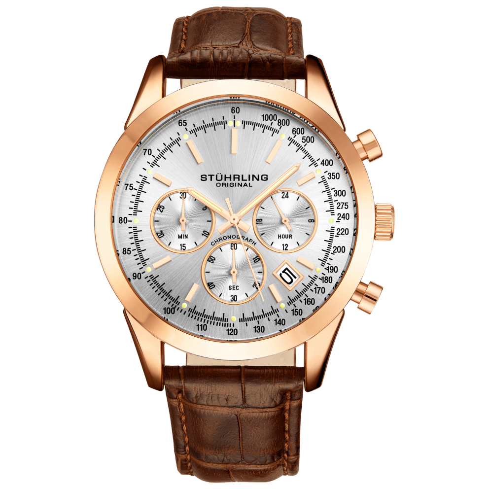 Rose Case with Silver Dial and Brown Leather Strap
