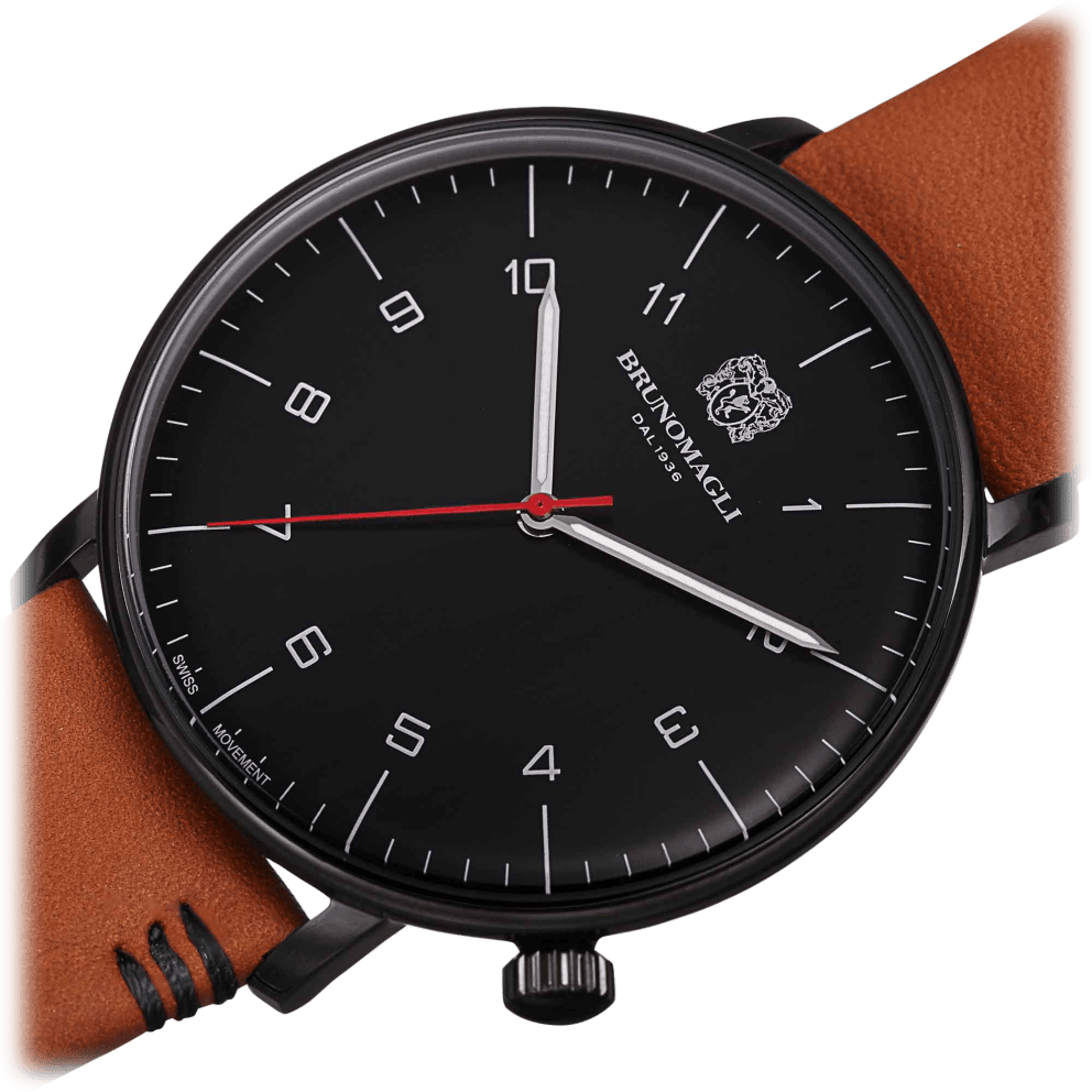 Black Case w/ Black Dial on Brown Strap