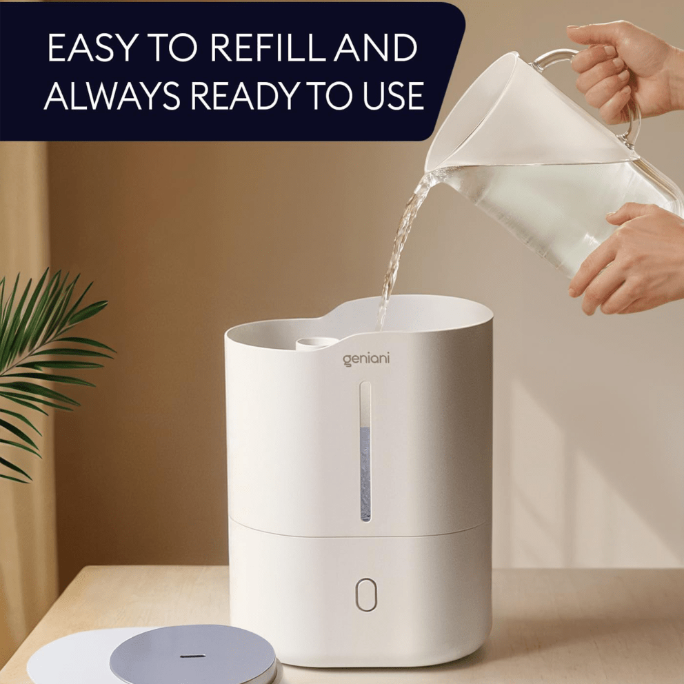 Large, top-fill 1.05 gallon tank offers up to 18 hours of continuous mist