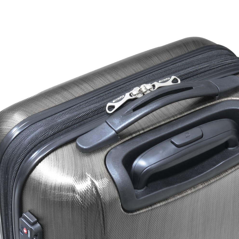 Push-button aluminum handle adjusts and retracts easily