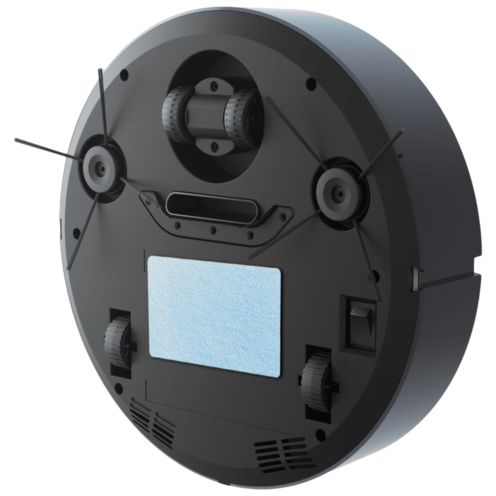 Hard surface optimized, it features rugged wheels for grip, and a detachable dust wipe on the bottom