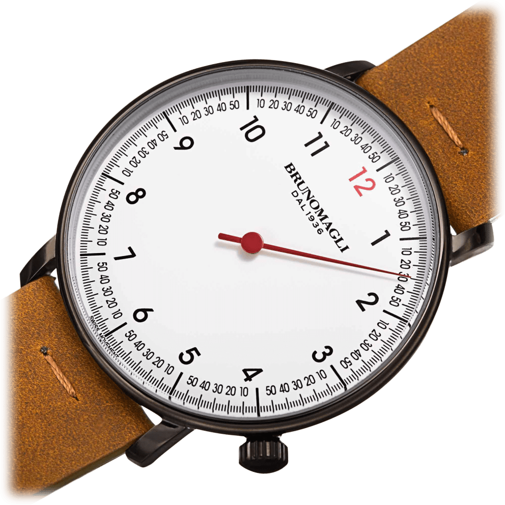 Brushed bronze Case w/ Red Hand and Carmel Brown Strap