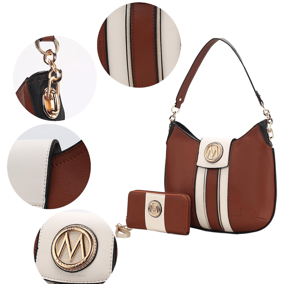 Gold tone hardware and top magnetic snap and zip closure