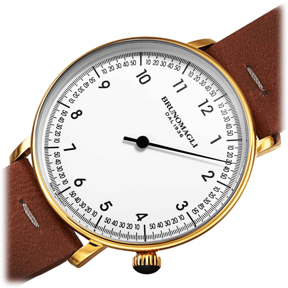 Gold Case w/ Black Hand and Brown Strap