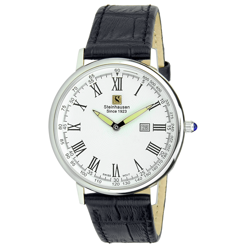 Stainless Steel Case with Black Leather Band