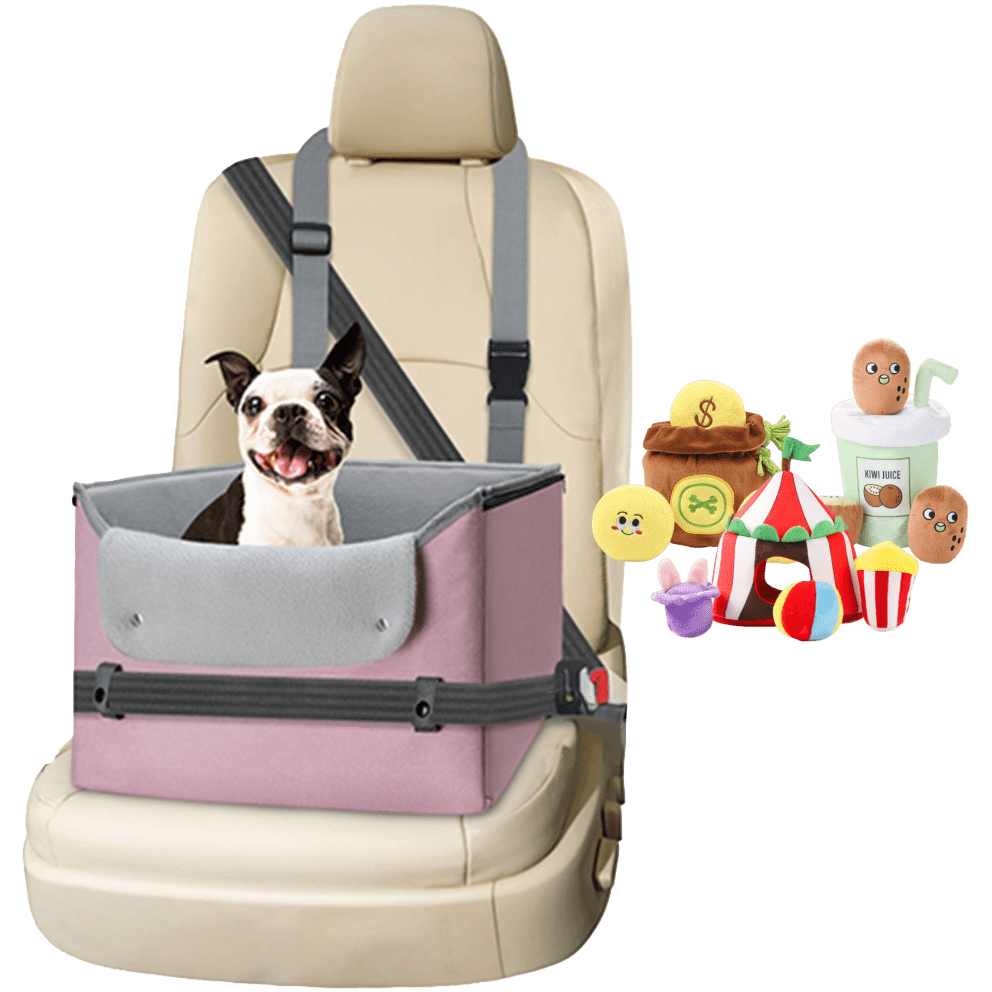 Dog Car Seat (Pink) + 3-Pack Toys