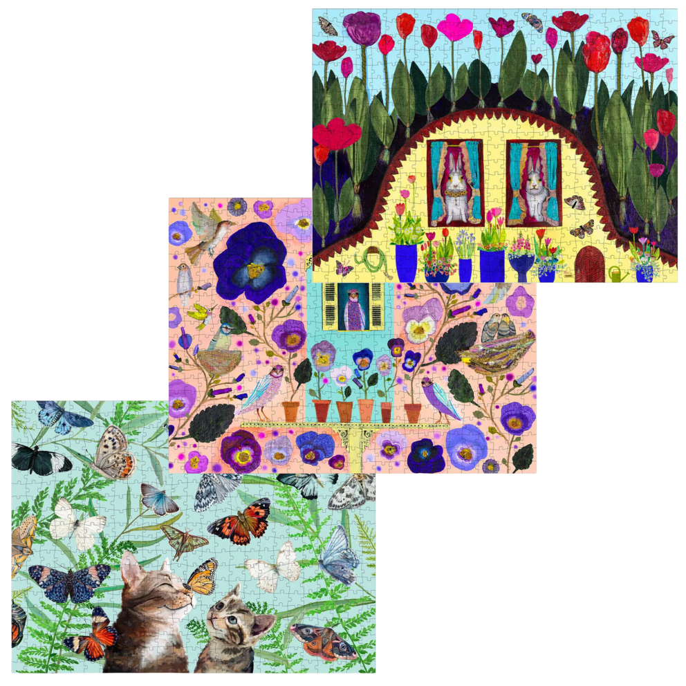 Butterfly and Kitten Friends + Purple Finches + Bunny's House